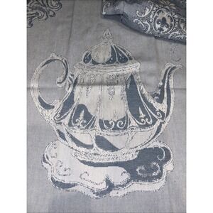 2 SOUSA‎ DIAS BLUE TEACUPS 100% Cotton Jacquard Kitchen Fringe Towels 20"x28"